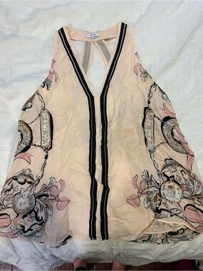 Reiss Blush and Black Sleeveless V-Neck Blouse